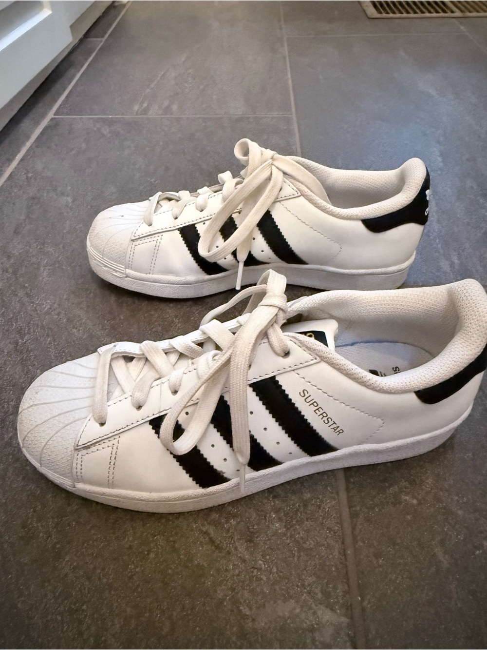 Adidas Kids Size 4 White and Black Superstar Sneakers